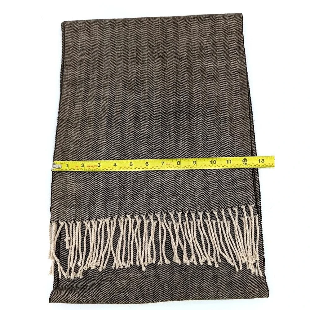 Italy‎ Design Cashmere Blend Herringbone Scarf Brown Fringe Wrap Dark Academia
